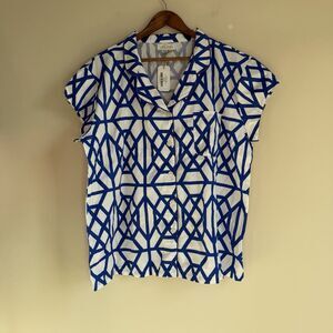 Jayes Studio XL Don’t Fret Blue White Pajama Top Cotton Sateen NWT